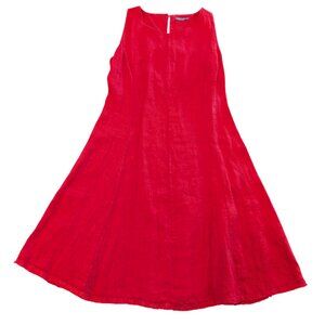 PIAZZA DEL TEMPIO 100% Linen Dress S Fit & Flare w/ Smocking Sleeveless Red Pink